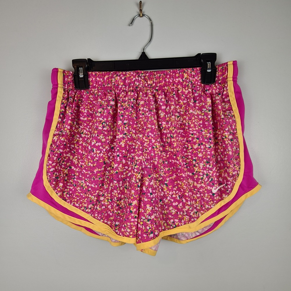 Nike Pink Multicolor Speckle  Athletic Shorts with Yellow Trim Large